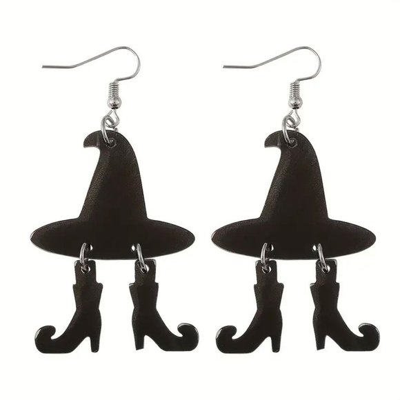 Witch Earrings Dangle Halloween Hat Boots Wicked Party Costume Fun Black Trendy - Picture 2 of 4